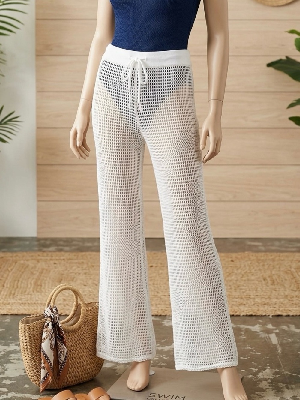 Shade & Shore White Crochet long mermaid pants Cover-Up